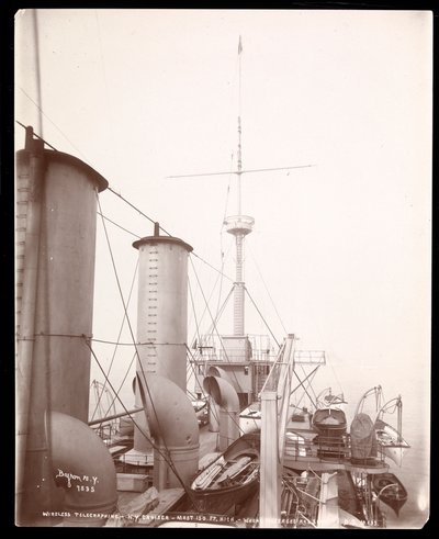 Drahtlose Telegrafie: Der 150ft Mast, von dem Marconis drahtloses Signal nach Boston, Massachusetts, gesendet wurde, 1899-1900 von Byron Company